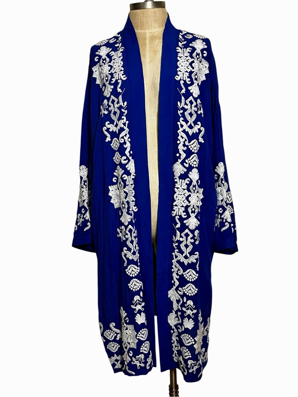 Chico’s Cobalt Blue Embroidered Open Front Kimono Cardigan Topper XL - Picture 3 of 10